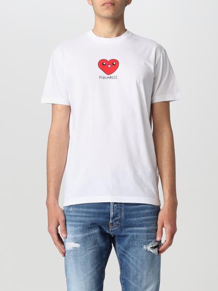DSQUARED2: cotton T-shirt with heart print - White | Dsquared2 t-shirt ...
