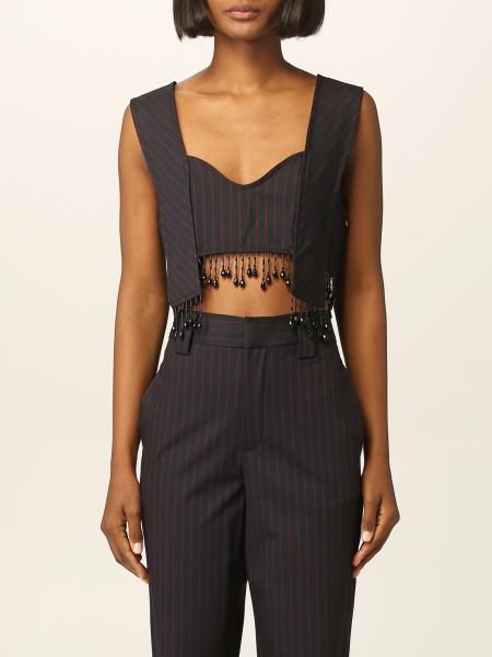 Ganni: Ganni pinstripe cropped top with beads