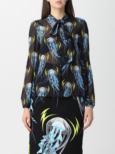 Camicia donna lunga: Manica lunga stampa meduse seta