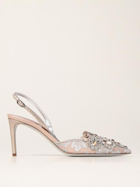René Caovilla Venetian slingback in lace with crystals