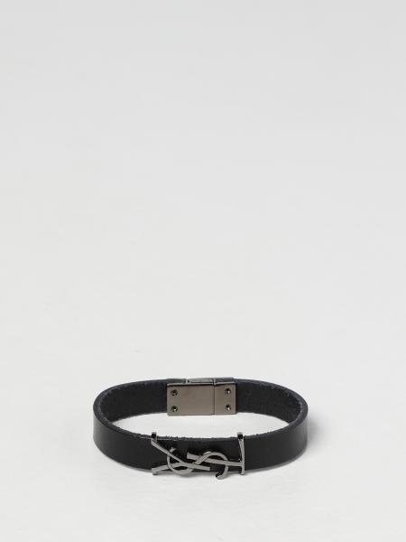 Saint Laurent women: Saint Laurent leather bracelet with YSL monogram