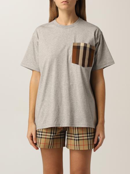 Burberry donna: T-shirt Carrick oversize Burberry in cotone con tasca check