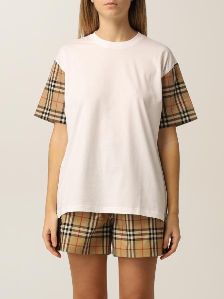 BURBERRY: Carrick cotton t-shirt with check sleeves - White