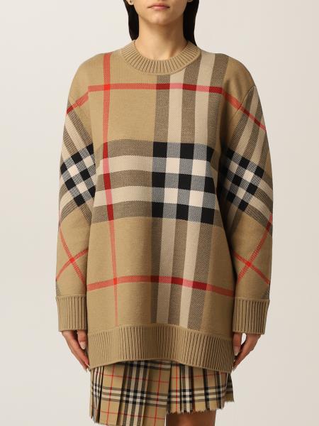Burberry donna: Pullover Burberry in lana tecnica con motivo tartan in jacquard
