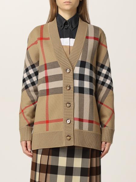 BURBERRY: tartan technical wool cardigan - Beige | Burberry