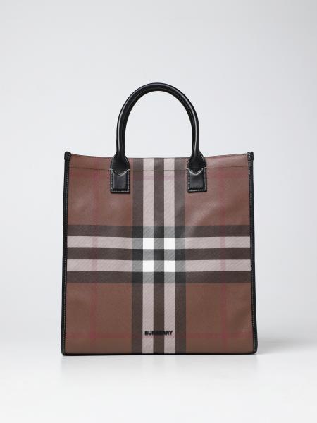 Burberry leather and tartan fabric tote bag