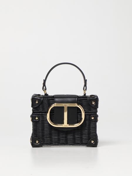 Twinset women: Twinset bag in woven wicker and synthetic leather