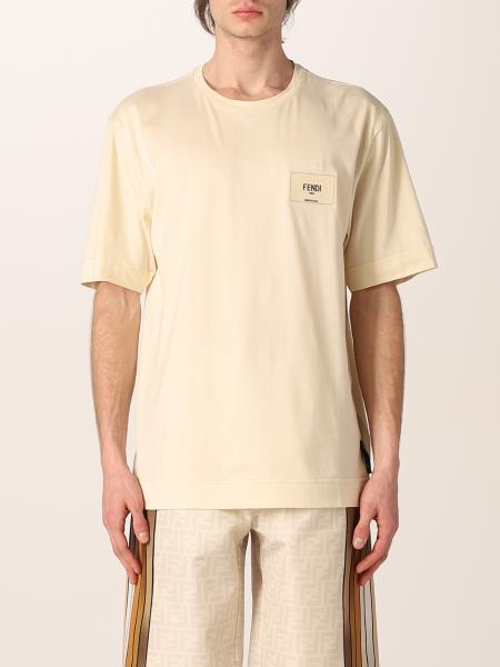 Fendi: T-shirt Fendi in cotone con label ricamata