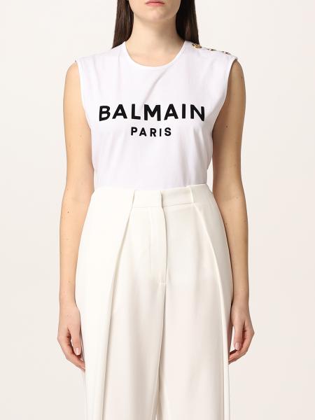 Balmain women: Balmain cotton tank top with logo