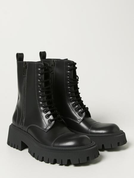 BALENCIAGA: Tractor leather combat boots - Black | Balenciaga flat ...