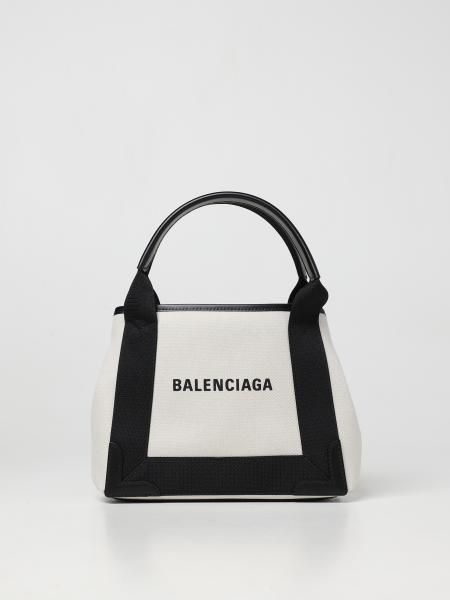 Balenciaga women: Navy Cabas XS Balenciaga bag in canvas with logo