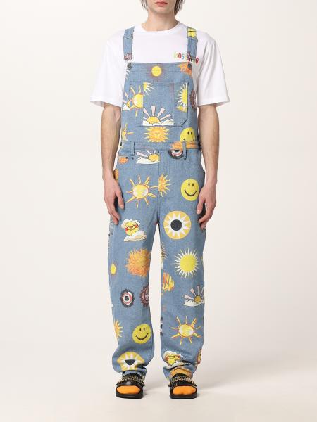 Moschino Couture denim overalls with all-over prints
