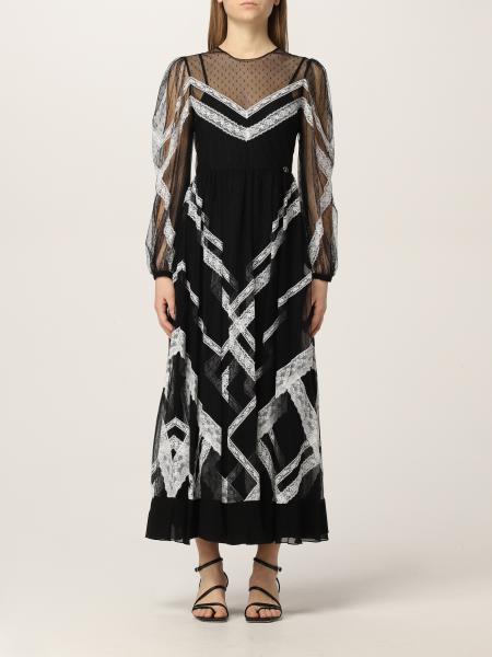 Twinset women: Twinset long dress in plumetis tulle and lace