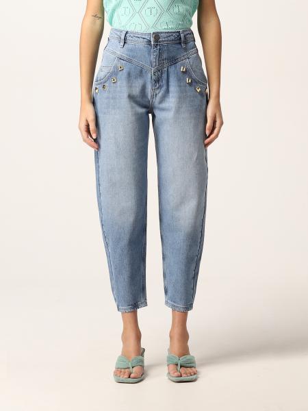 Twinset women: Twinset jeans in washed denim with applications