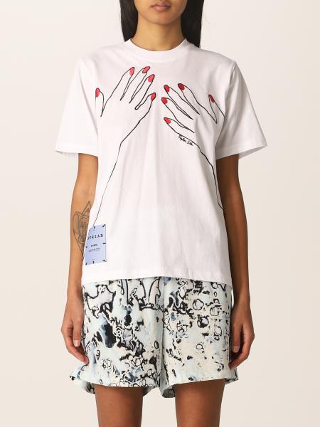 Mcq: T-shirt Striae McQ in cotone con ricamo mani
