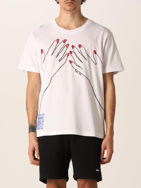 Mcq men: McQ Striae cotton T-shirt with hands embroidery