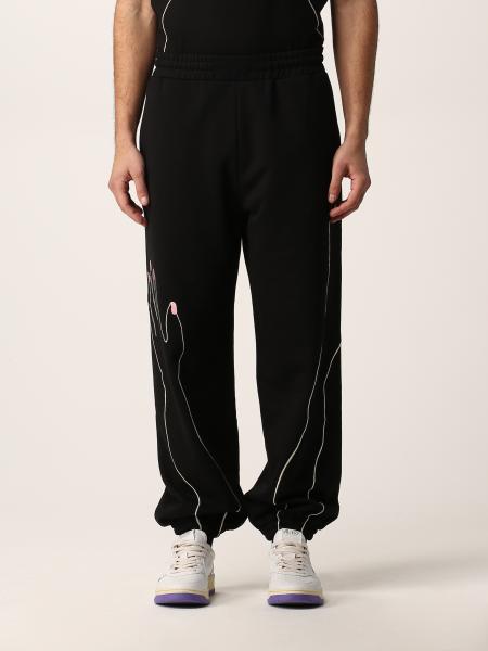 Mcq men: McQ Striae cotton jogging pants with hands embroidery
