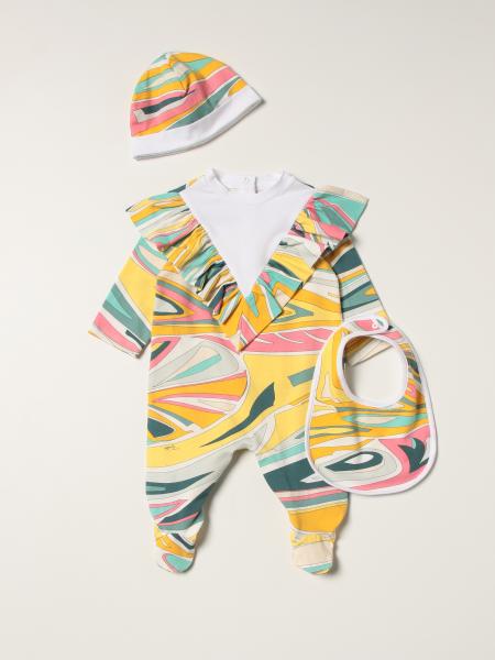 Emilio Pucci romper + hat + bib with abstract print
