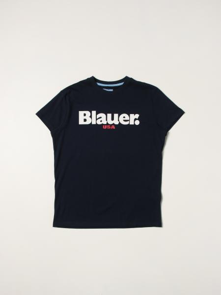 Blauer cotton T-shirt with logo print