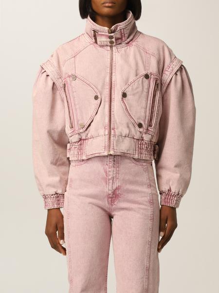 Rotate cropped jacket in washed denim