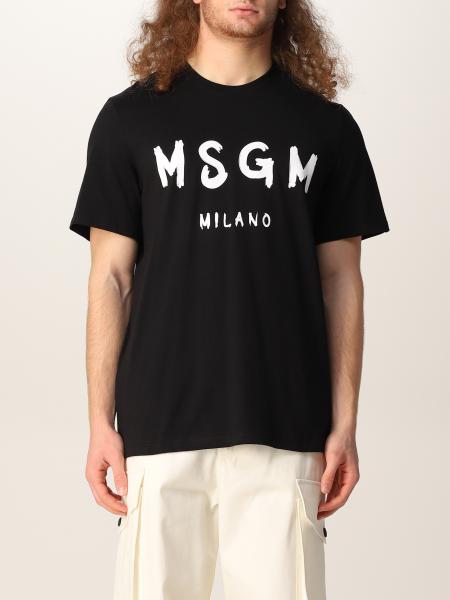 MSGM: cotton t-shirt with logo - Black | t-shirt online on