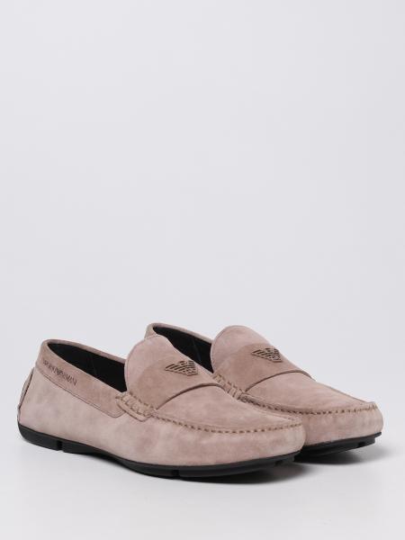 emporio armani driver moccasins in leather with logo