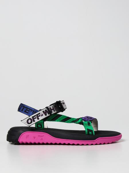 OFF-WHITE: sandals in logoed canvas - Green | Off-White flat sandals ...