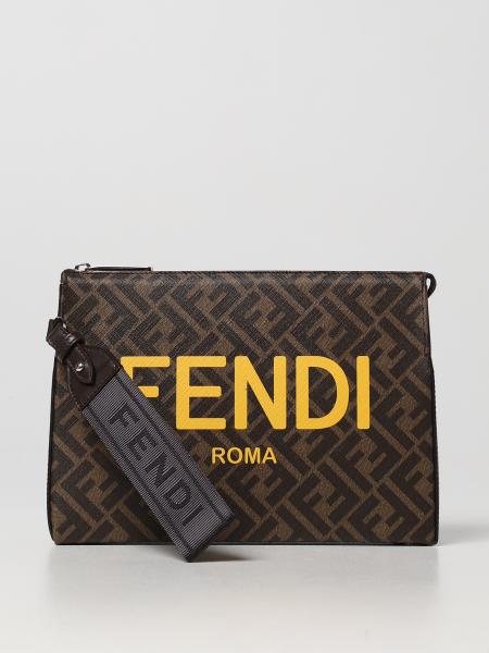 Pochette Fendi in tessuto vetrificato con logo FF