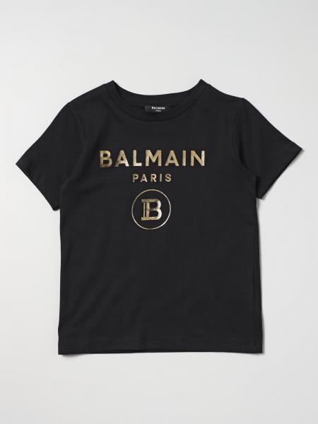 BALMAIN: cotton t-shirt with laminated logo - Black | Balmain t-shirt ...