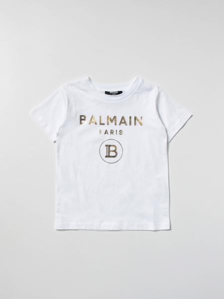 Balmain bambino: T-shirt Balmain in cotone con logo laminato