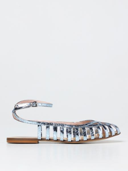 Anna F. flat sandals in laminated leather with snake print