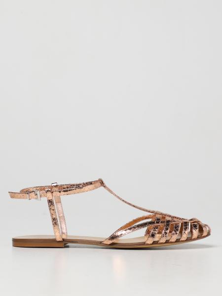 Anna F. flat sandals in laminated leather with snake print