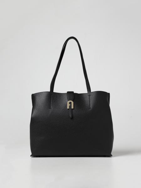 FURLA: Sofia tote bag in textured leather - Black | Furla tote bags ...