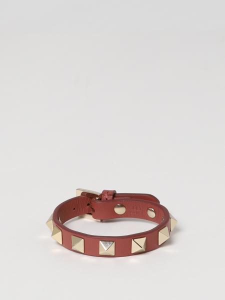 VALENTINO GARAVANI: Rockstud leather bracelet - Brown | Valentino jewel online on GIGLIO.COM
