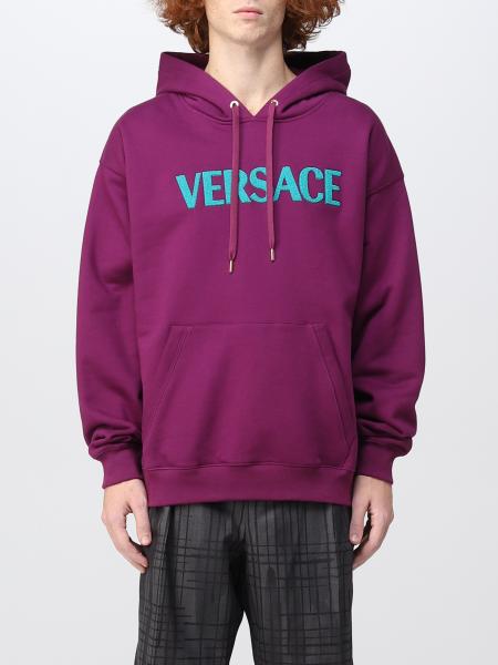 Versace uomo: Felpa Versace in cotone con logo shearling