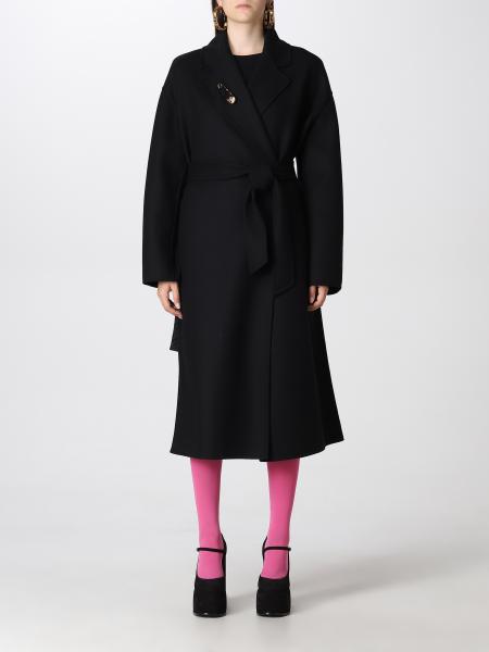 Versace donna: Cappotto Versace in misto lana con spilla