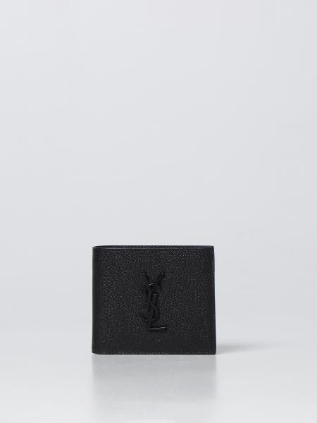 Portefeuille Saint Laurent en cuir grain de poudre avec monogramme YSL