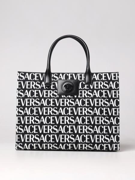 Borsa Versace in canvas con logo all over