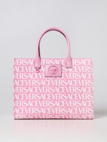 Versace: Versace bag in canvas with all over logo