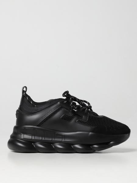 VERSACE: Chain Reaction sneakers in mesh and leather - Black