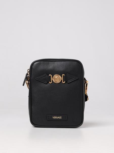 VERSACE: Medusa Biggie bag in leather - Black  Versace shoulder bag  10007211A03190 online at