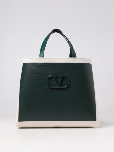 VALENTINO GARAVANI: bag in cotton blend and leather - Green | Valentino ...