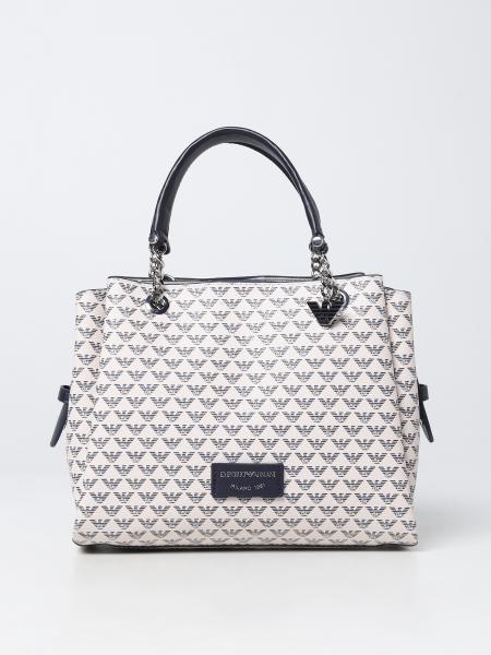 EMPORIO ARMANI: handbag in logoed synthetic leather - White | Emporio ...