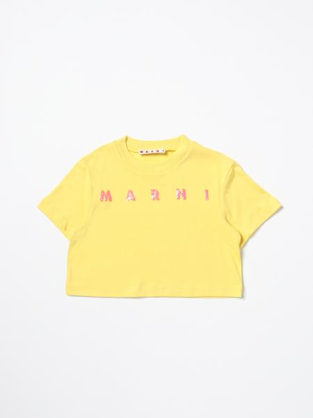 MARNI: cropped T-shirt with logo - Yellow | Marni t-shirt M00695M00NE ...