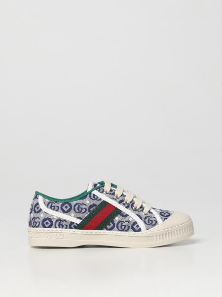 GUCCI: sneakers in fabric with jacquard GG monogram - Blue