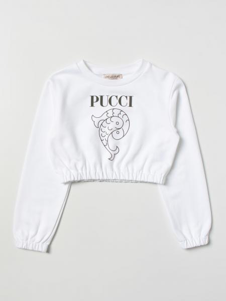 Maglia Emilio Pucci: Felpa cropped Emilio Pucci Junior con logo a contrasto