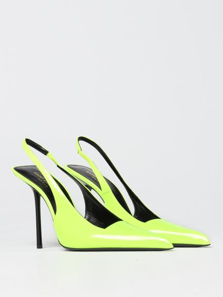 SAINT LAURENT: Retro Kiss patent leather slingbacks - Yellow | Saint ...