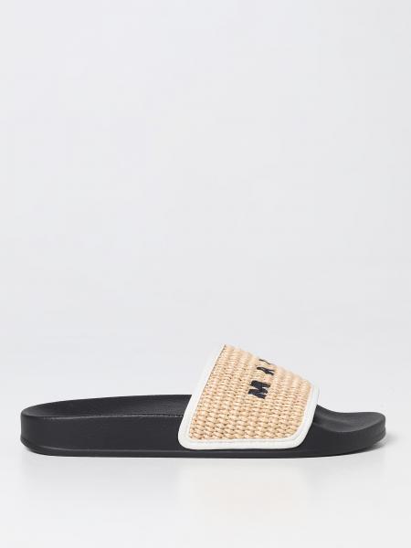 MARNI: sliders in woven raffia - Natural | Marni flat sandals ...