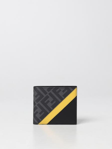 Men's Fendi: Fendi wallet in leather and coated cotton with monogram