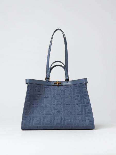FENDI: X-Tote bag in canvas with thread-embroidered FF monogram - Blue ...